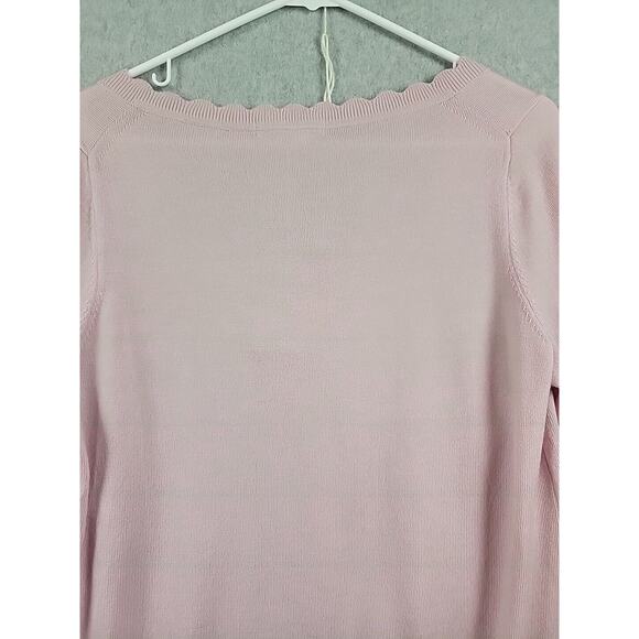 Boden 100% Wool Pink Knit SS Square Scalloped Neck Sweater Women's 10 - Picture 7 of 13